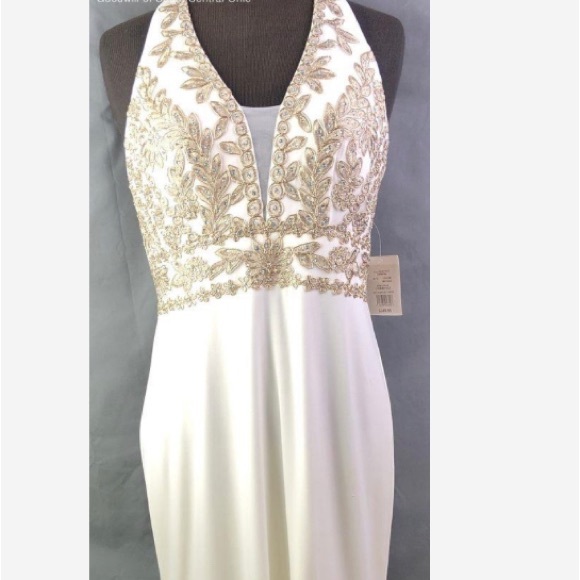 $449 NWT Sz 3 Blondie Nites Formal Gown White Gold Applique Sequin - Picture 6 of 7